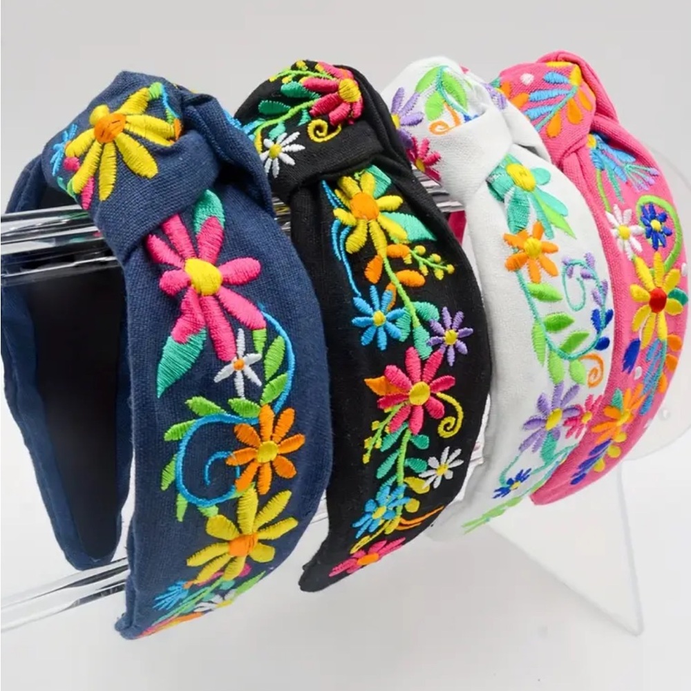 Vibrant Floral Embroidered Headbands